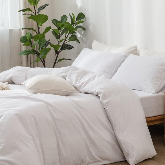 MooMee 3Pc 100% Washed Cotton Linen Bedding Duvet Cover Set Size Full NEW - Picture 2 of 6